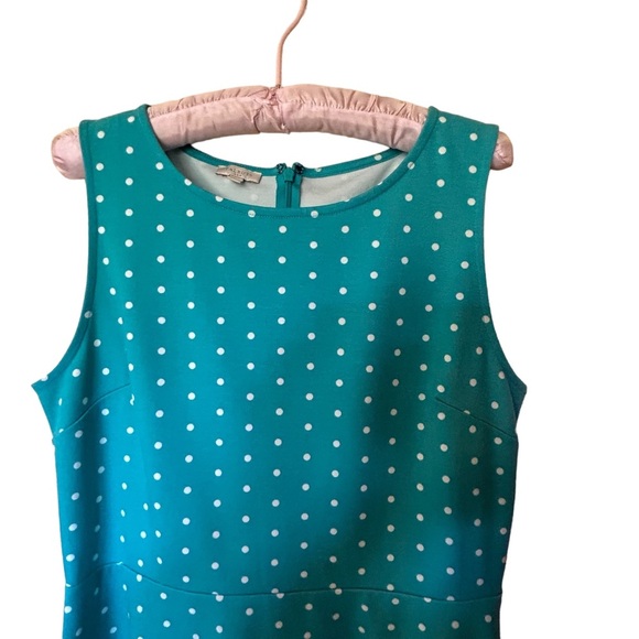 TALBOTS Women’s Edie Turquoise Blue/White Polka Dot Fit & Flare Knit Dress Sz. S - Picture 2 of 9